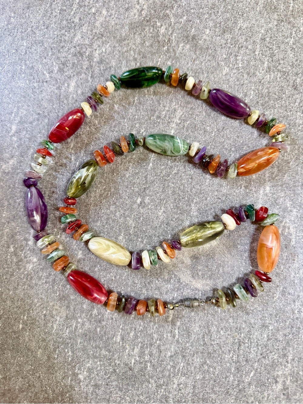 1970’s Vintage Necklace Rainbow Nugget Gem + Chip 30”